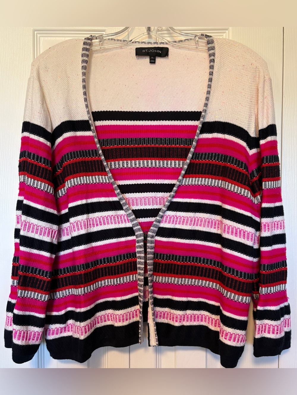 St. John Collection Striped Cashmere Blend Jacquard Cardigan X-Large XL